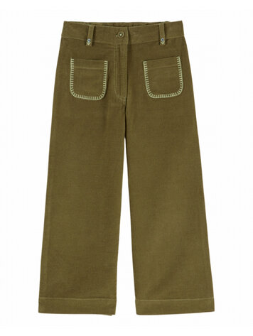 Emile et ida Pantalon Poche Brodee Velours - Pistache