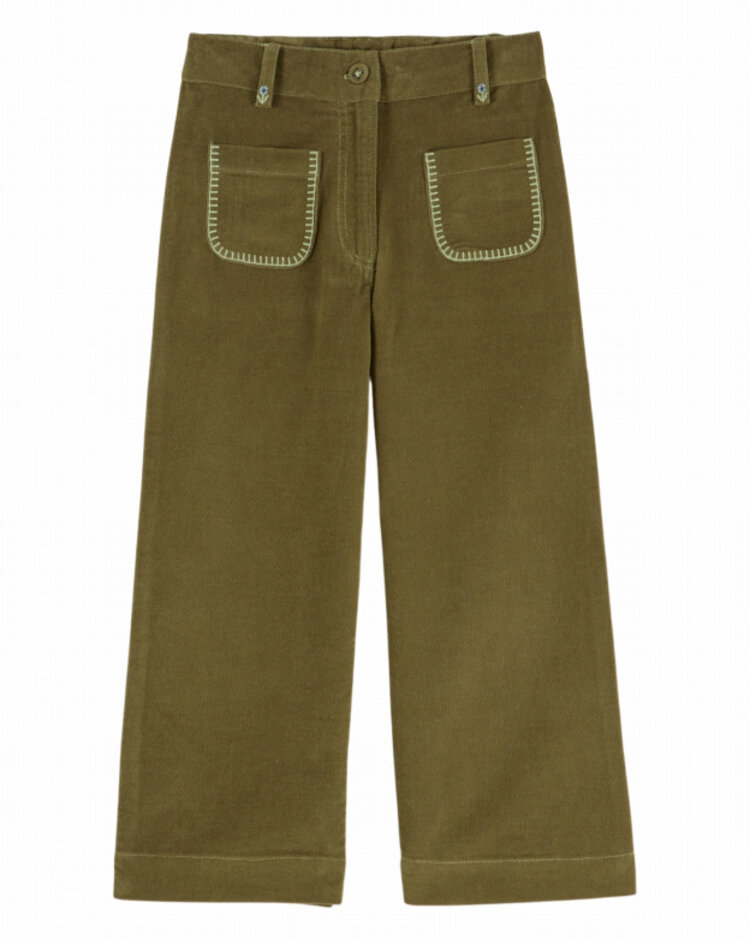 Emile et ida Pantalon Poche Brodee Velours - Pistache