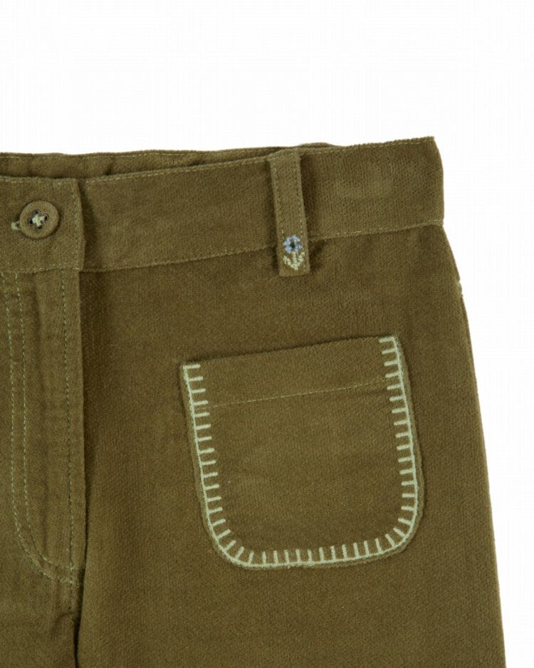 Emile et ida Pantalon Poche Brodee Velours - Pistache