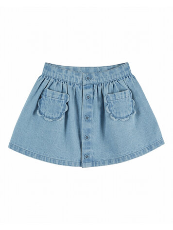 Emile et ida Jupe Denim Poches Fleurs - Bleu Delave