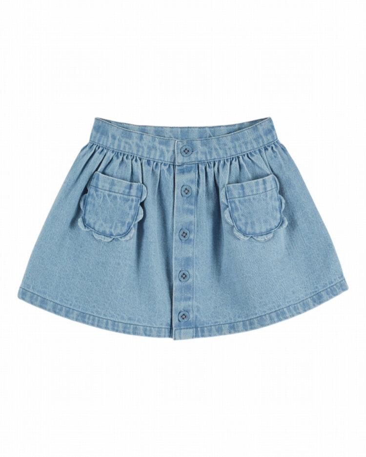 Emile et ida Jupe Denim Poches Fleurs - Bleu Delave