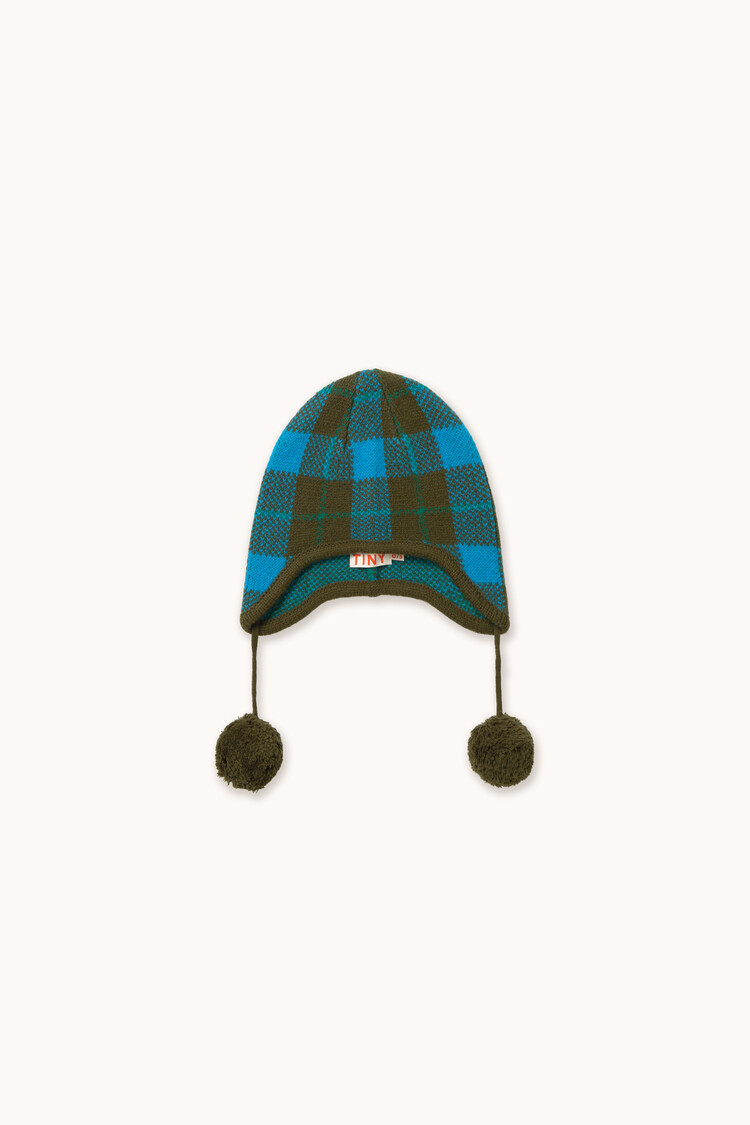 Tiny Cottons Earflap Beanie - Check Blue Kids