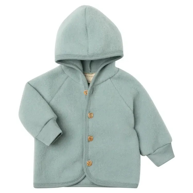 Engel Natur Hooded Jacket With Wooden Buttons - Mountain Blue Mélange