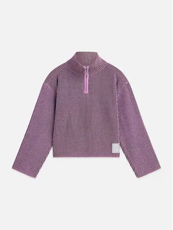 Scotch & Soda Half Zip Chenille Boxy Dropped Shoulder Pullover - African Violet / Olive Night