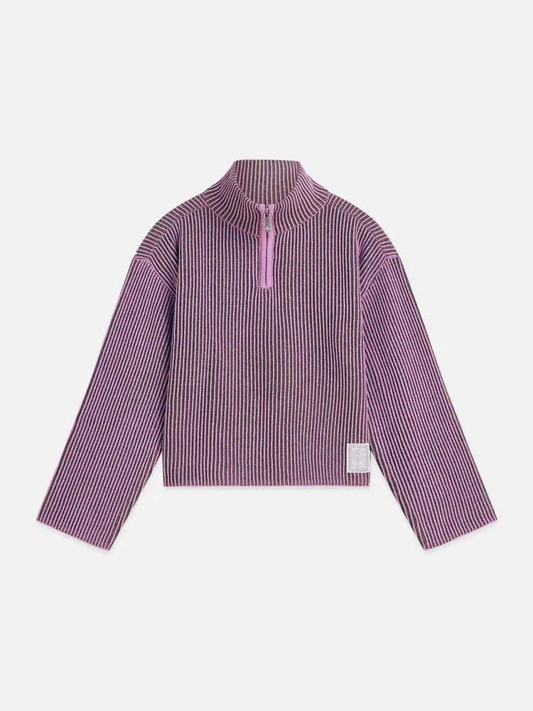 Scotch & Soda Half Zip Chenille Boxy Dropped Shoulder Pullover - African Violet / Olive Night