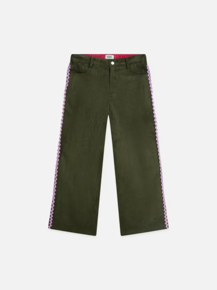 Scotch & Soda Wave High Waist Corduroy Straight Leg Pants - Olive Night
