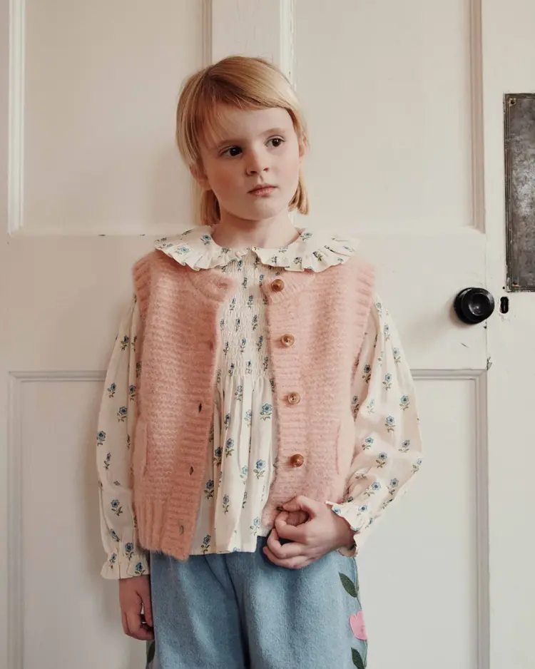 Emile et ida Blouse Smockee Block Print - Scarlet