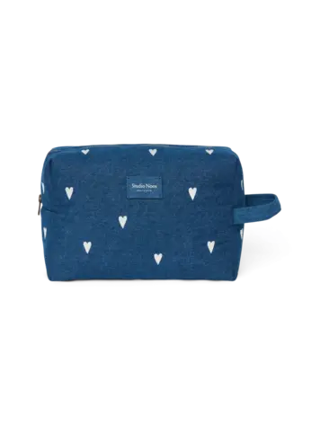 Studio Noos Denim Toiletry Bag - Dark Blue White Hearts