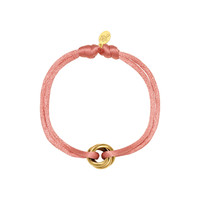 Satijnkoord armband met ringen licht roze