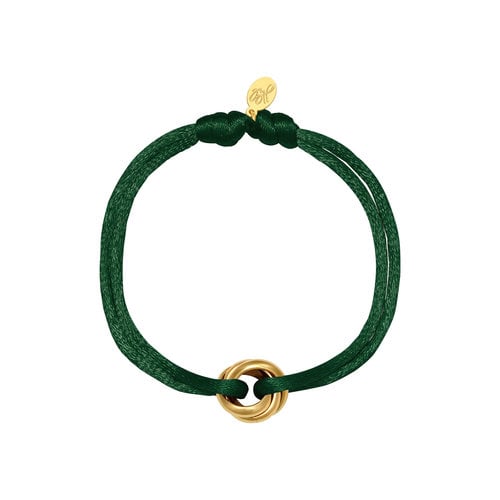 Satijnkoord armband met 3 ringen donkergroen