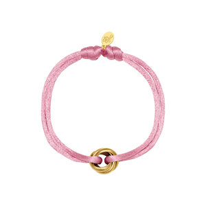 Satijnkoord armband met 3 ringen roze Satijnkoord armband met 3 ringen roze