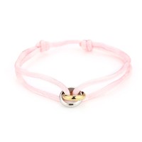 Satijnkoord armband met 2 ringen roze