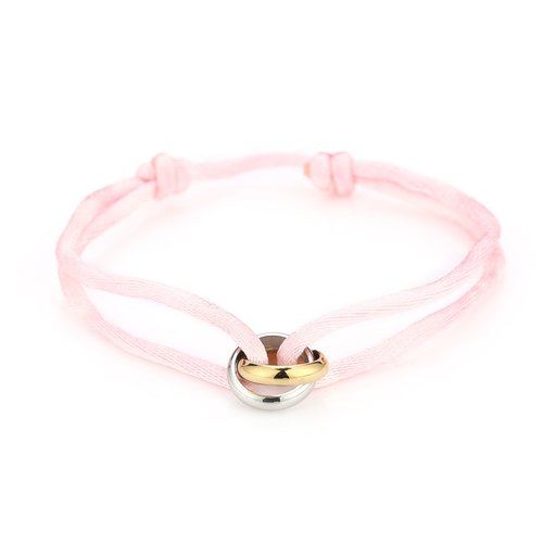 Oh So HIP Satijnkoord armband met 2 ringen roze