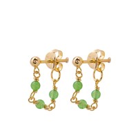 Oorbellen Dot green color chain