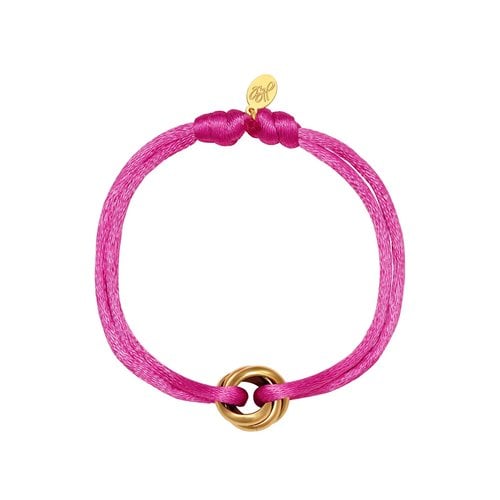 Satijnkoord armband met ringen  donker roze