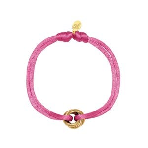 Satijnkoord armband met ringen roze