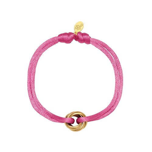 Satijnkoord armband met ringen roze