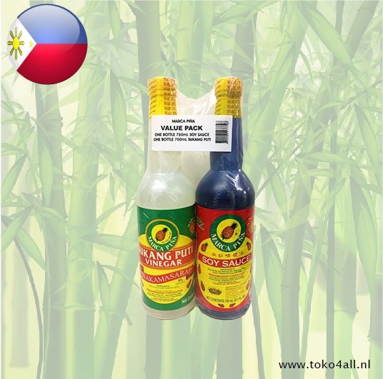 Marca Pina Combo Pack Vinegar + Soy Sauce 2 x 750 ml