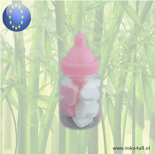 Baby fles met roze witte vruchtenhartjes 38 gr