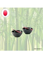 Bowl set black flowers with chopsticks