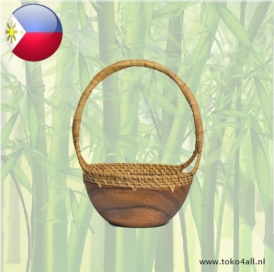 Diepe kom met rotan handvat 21 x 21 x 30 cm