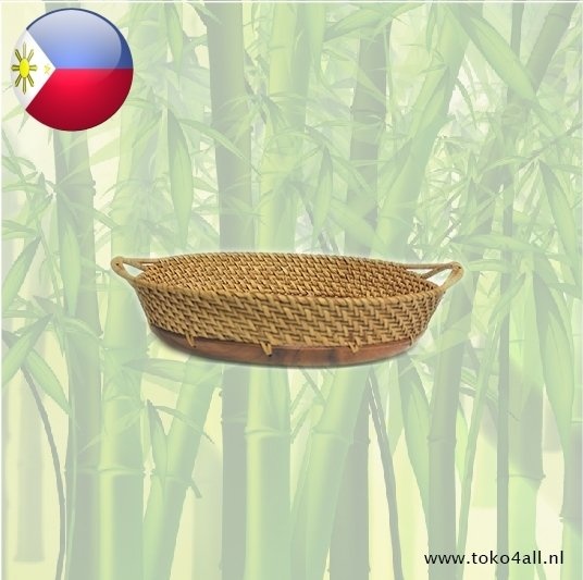 Rond dienblad met rotan handvat 33 x 33 x 7 cm Kahoy