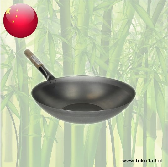 Wok plat met Houten Handvat 38 cm