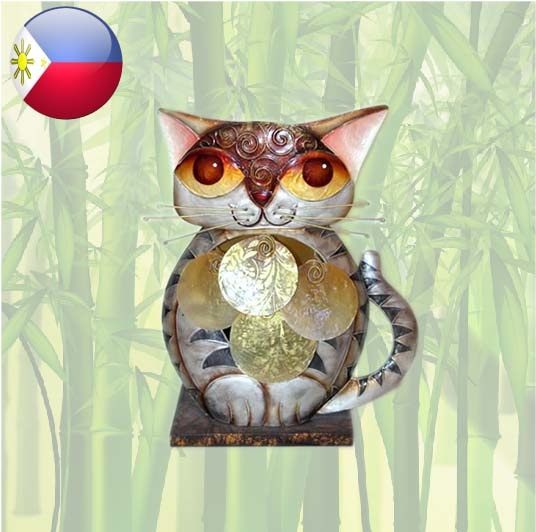 Lamp cat made of metal with mother-of-pearl 28x22cm