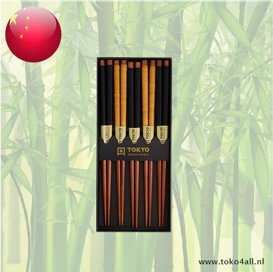 Decorative Chopsticks set of 5 pcs Wood / Gold 22 cm