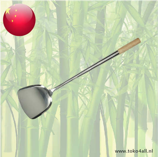 Wok spoon stainless steel with wooden handle no 2