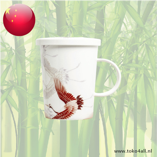 Thee beker Kraanvogel met porseleinen filter 300 ml
