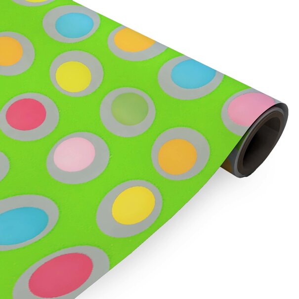 Lieferzeit ca. 5 Werktage Geschenkpapier Grün + mehrfarbige Punkte 30cm x 200mtr