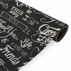 Geschenkpapier Schwarz + weißer Text 50cm x 200mtr