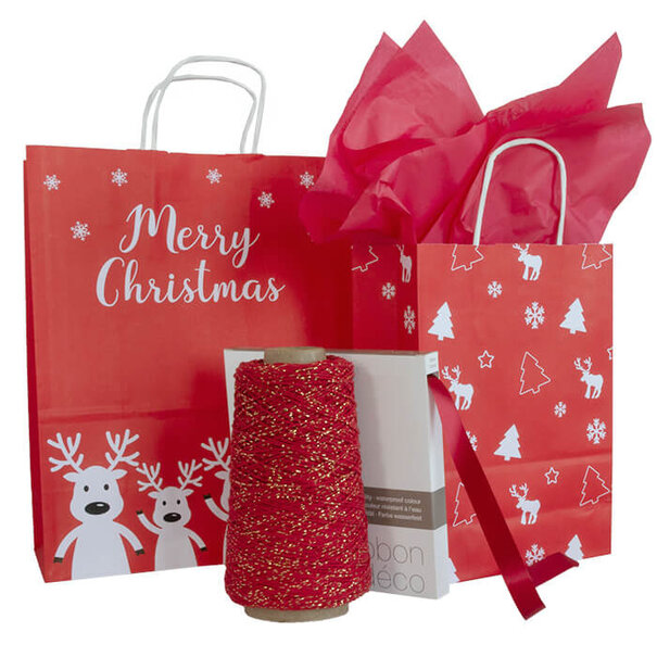 Sofort lieferbar 50x Papier-Weihnachtstaschen A3 Rot und Weiß