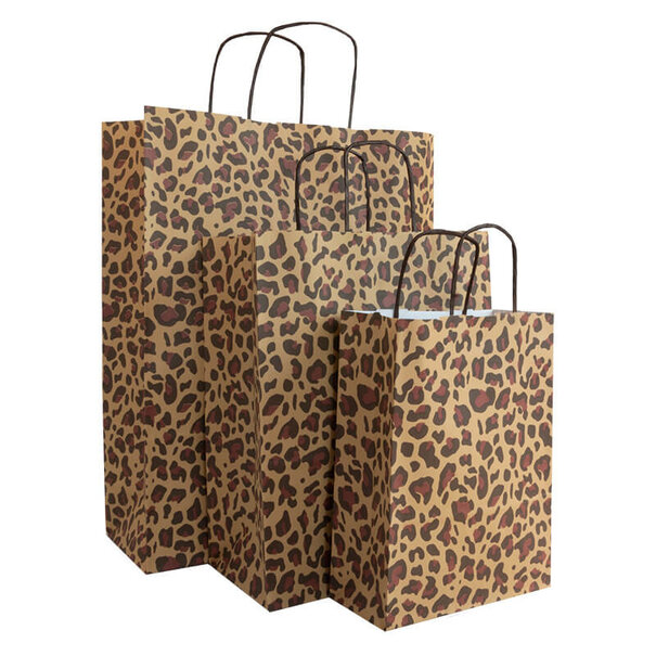 Lieferung aus Vorrat 50x Papiertaschen Leopard Beige A5