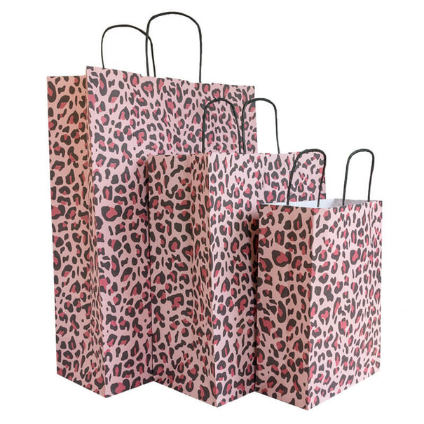 Lieferung aus Vorrat 50x Papiertaschen Leopard Pink A4