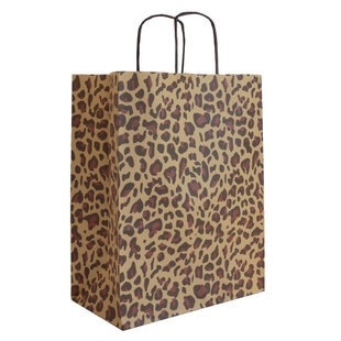 50x Papiertaschen Leopard Beige A4