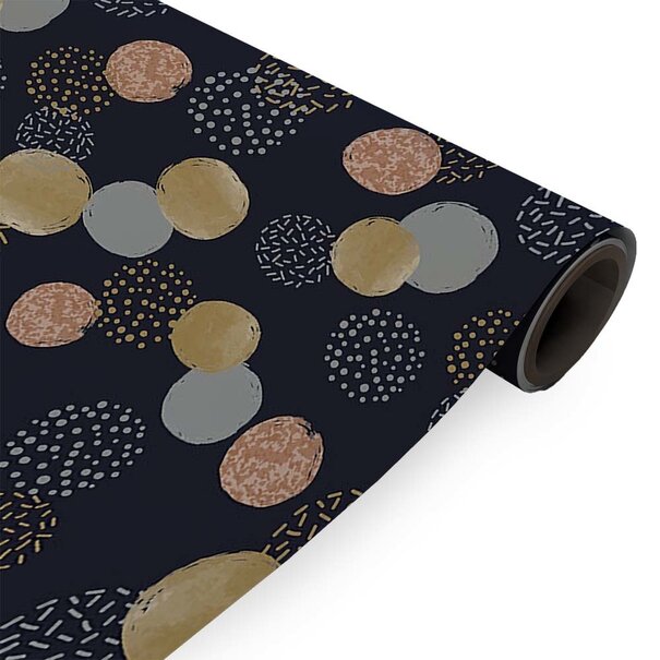 Lieferzeit ca. 5 Werktage Geschenkpapier Dots Blau Gold Kupfer 30cm x 200mtr