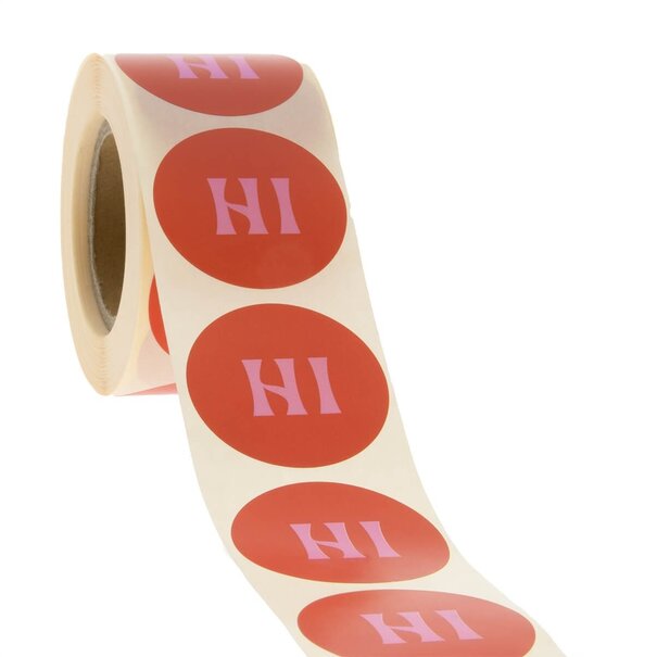 Sofort lieferbar 500x Aufkleber 'Hi' Rot-Rosa 40mm