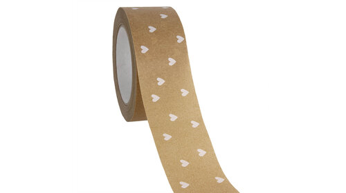 Papierband 'Hearts' Braun-Weiß 50mmx50mtr