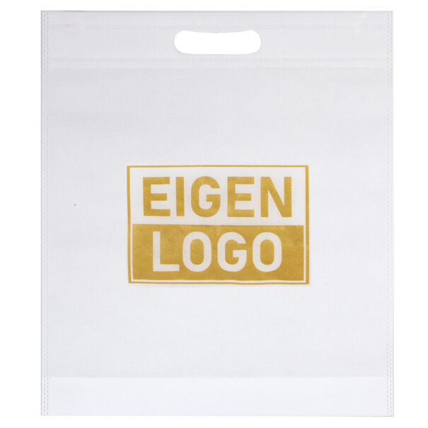 Lieferzeit ca.10 Werktage Tasche Druck Weiß Vliesstoff 38x44 + 2x4cm - Gestanzter Griff