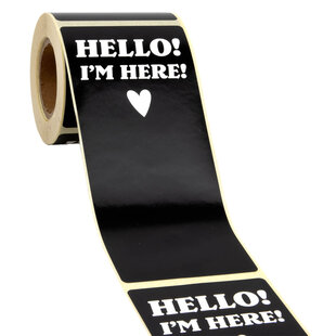 100x Verschlussaufkleber "HELLO! I'm here!" Schwarz-Weiß