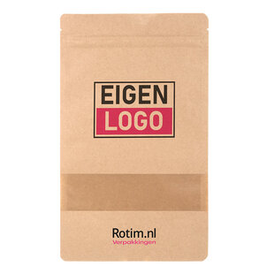 Standbodenbeutel bedrucken - Braun mit Fenster 16x27cm