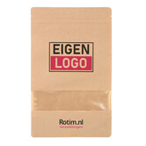 Standbodenbeutel bedrucken - Braun mit Fenster 18x29cm