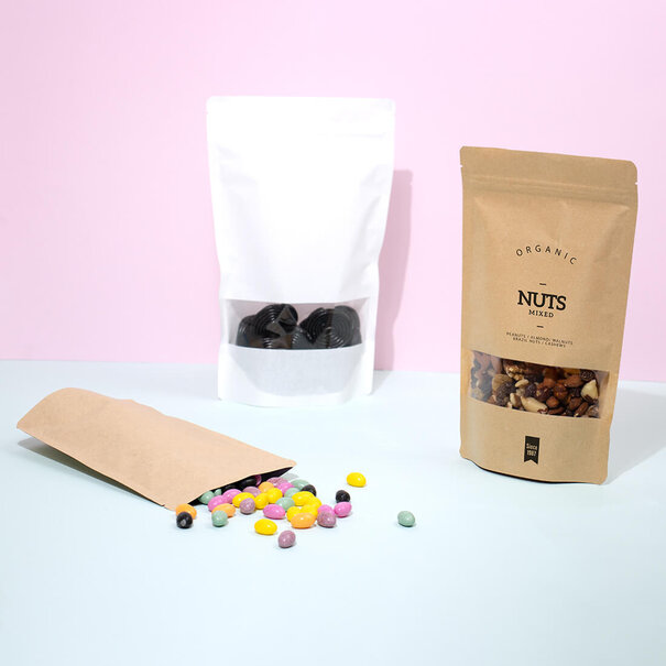 Sofort lieferbar 100x Standbodenbeutel mit Fenster Weiß 13x22,5cm