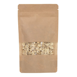 100x Standbodenbeutel mit Fenster Braun 13x22,5cm