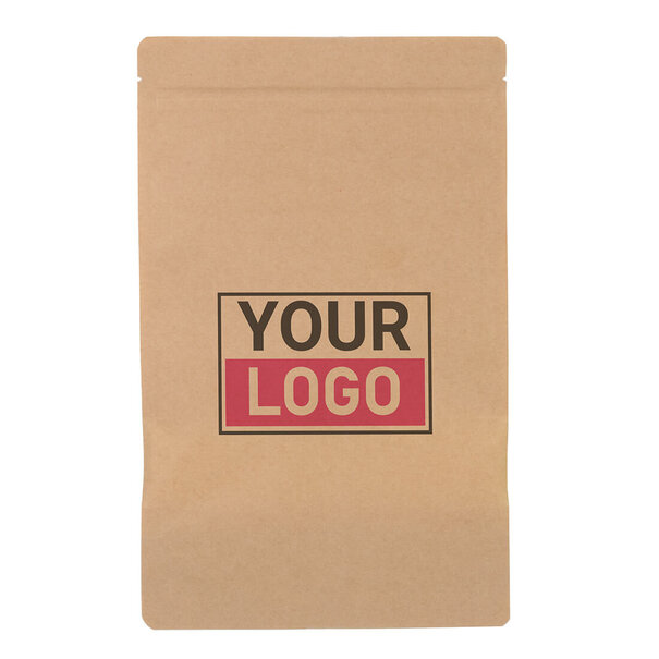 Lieferzeit ca. 5 Werktage Standbodenbeutel bedrucken - Braun mit Fenster 13x22,5cm