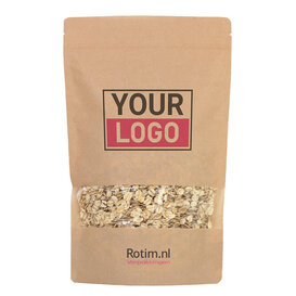 Standbodenbeutel bedrucken - Braun mit Fenster 13x22,5cm