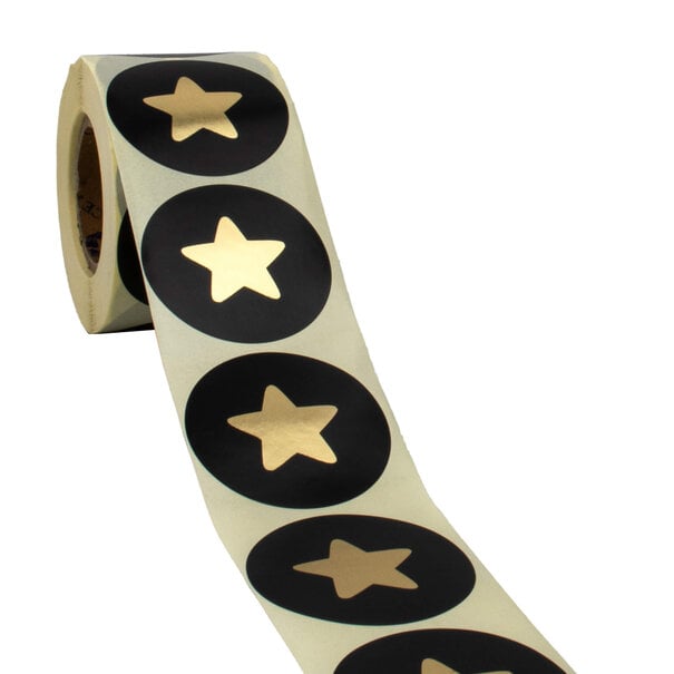 Sofort lieferbar 500x Aufkleber 'Star' Schwarz-Gold 50mm