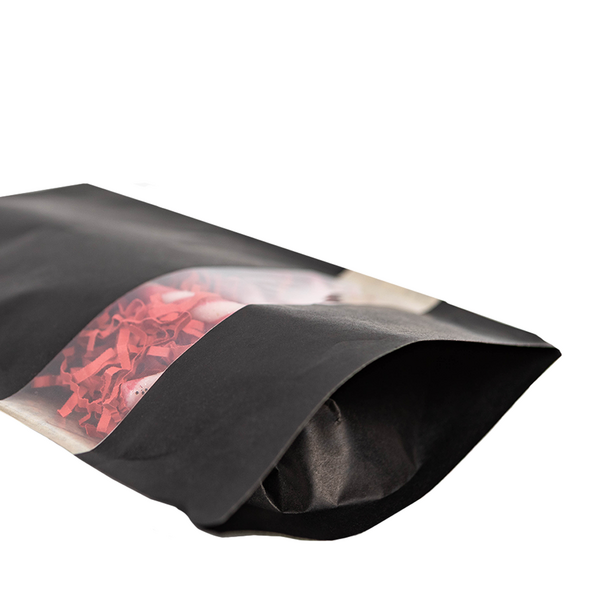 Sofort lieferbar 100x Standbodenbeutel mit Fenster Schwarz 18x29cm